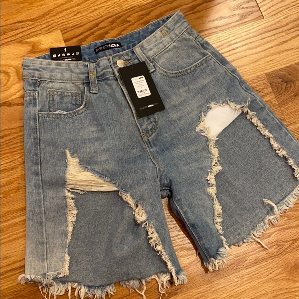 Ripped Bermuda Jean Shorts NEW